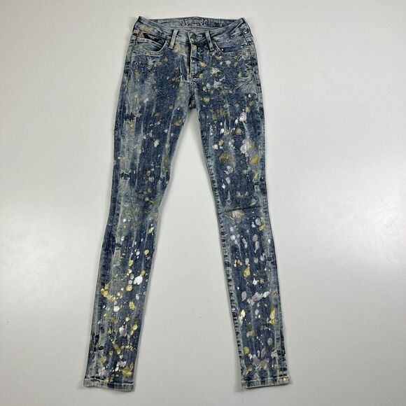 ROBIN'S JEAN Women's Slim Straight Jeans Long Flap Paint Splatter Design Size 24 - Picture 1 of 12